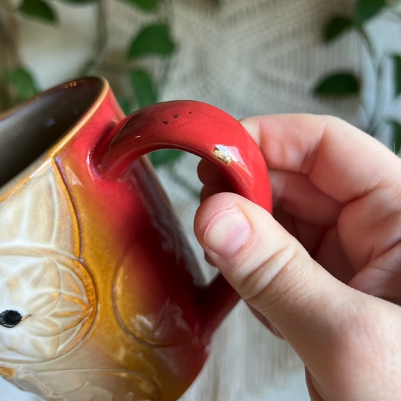 Cottagecore Owl Mug 🦉 Red & Tan Ceramic Coffee Cup by Elite Couture 🌿 Boho Cozy - Picture 3 of 8